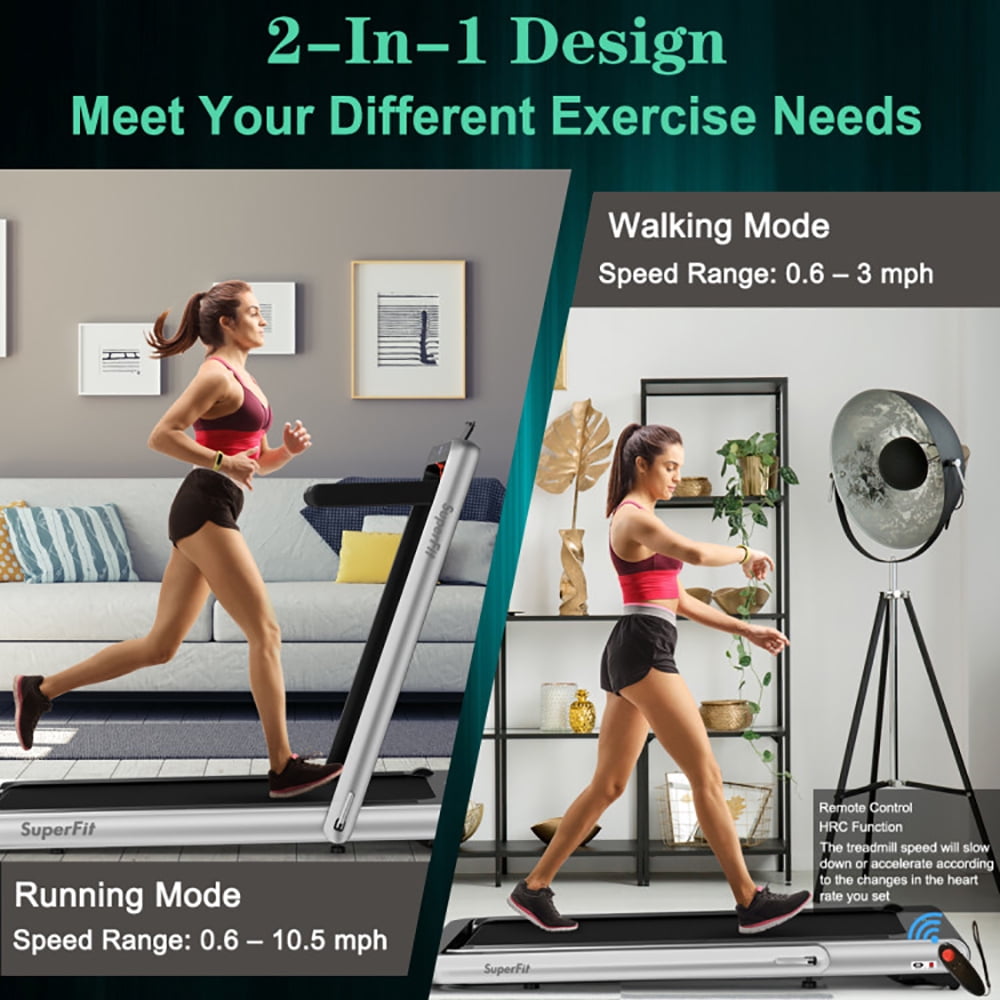 Spaco 4.75HP 2 In 1 Folding Treadmill with Remote APP Control-Silver, Home Fitness Equipment for Walking & Running , Cardio Exercise Machine, Preset and Adjustable Programs