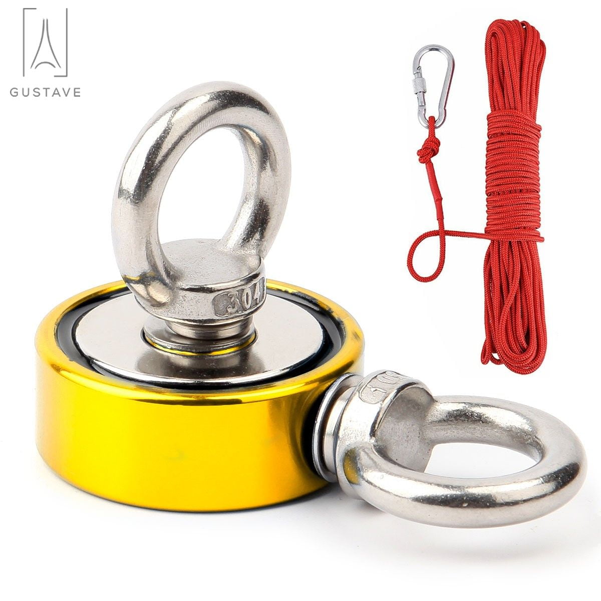 Gustave 500LBS Pulling Force Round Double Sided Fishing Magnet Super Strong  Neodymium Thick Eyebolt with 10M Rope for River Magnetic Recovery Salvage  Fishing 