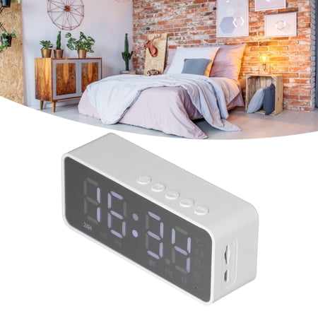 Smart Devices Bluetooth Alarm Clock, Play Music Bluetooth Clock Speaker Portable Speaker Support Mp3 Format for Office for Bedroom for Music Lovers for Gift White