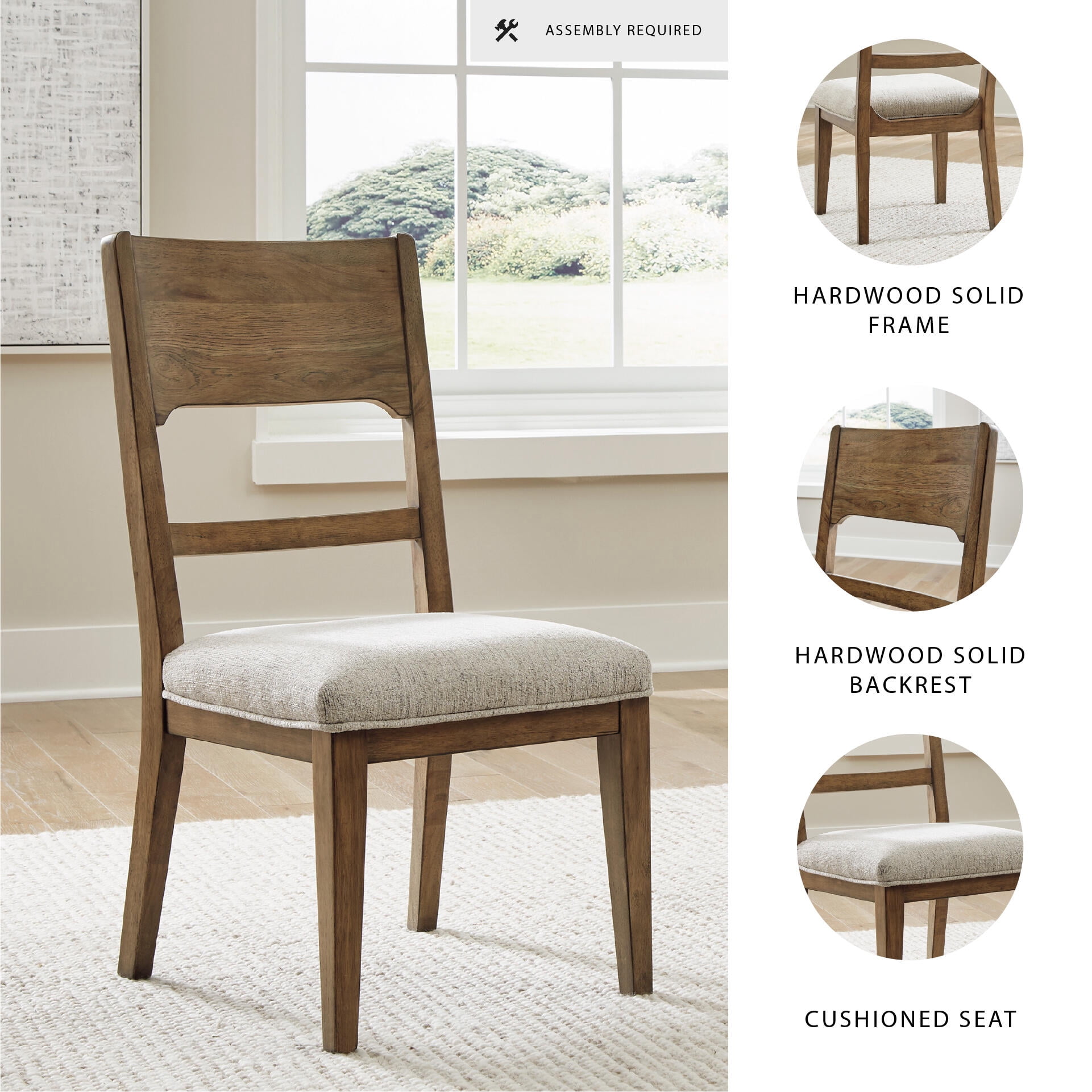 Signature Design by Ashley Cabalynn Dining Side Chairs Set of 2, Oatmeal and Light Brown Upholstered Dining Chairs with Hardwood Frame