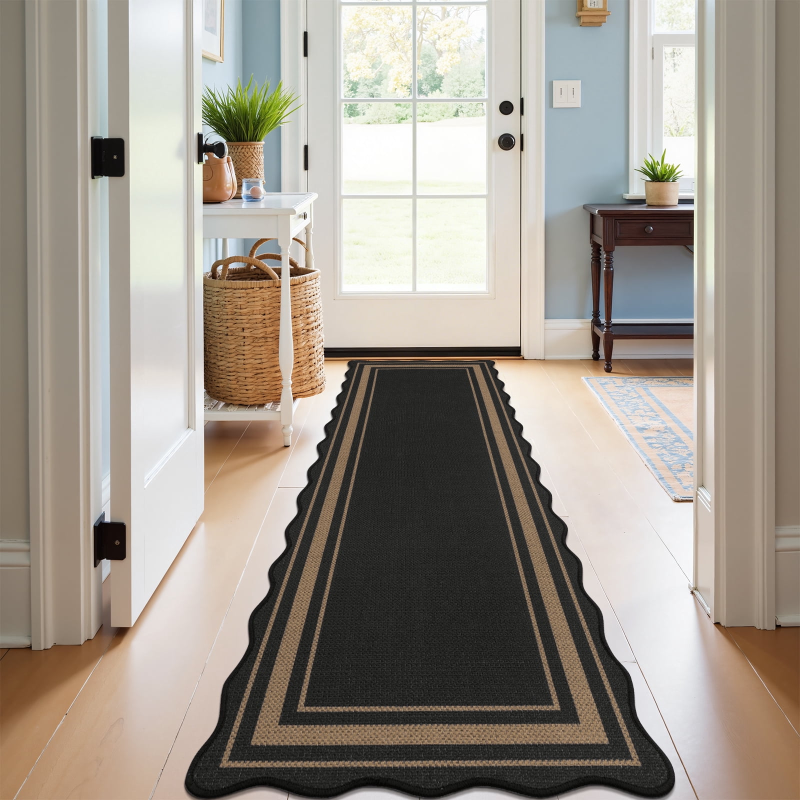 MeyJey 2'x6' Runner Rug for Hallway Washable Kitchen Rugs Non Slip Faux Jute Scalloped Indoor Carpet for Entryway Laundry Room Floor Mats