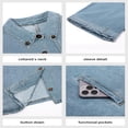 thumbnail image 5 of Womens 3/4 Sleeve Cropped Denim Jackets Casual Button Down Loose Coat with Pockets, 5 of 6