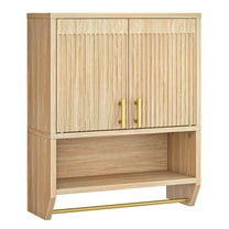 Fluted Medicine Cabinet, Farmhouse Bathroom Wall Cabinet with Towel Rack and Adjustable Shelf, Fluted Wall-Mounted Storage Organizer, for Bathroom, Kitchen, Natural,NL235CW01