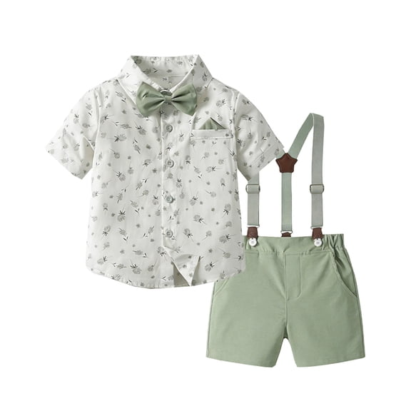 HAYIMI Boys Toddler Boys Short Sleeve Floral T Shirt Tops Suspenders Shorts Child Kids Gentleman Outfit Sets Holiday Clothes Sets