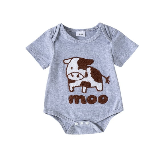 Baby Summer Romper Cute Cow Sheep Embroidery Short Sleeve Jumpsuit Newborn Toddler Outfit Clothes