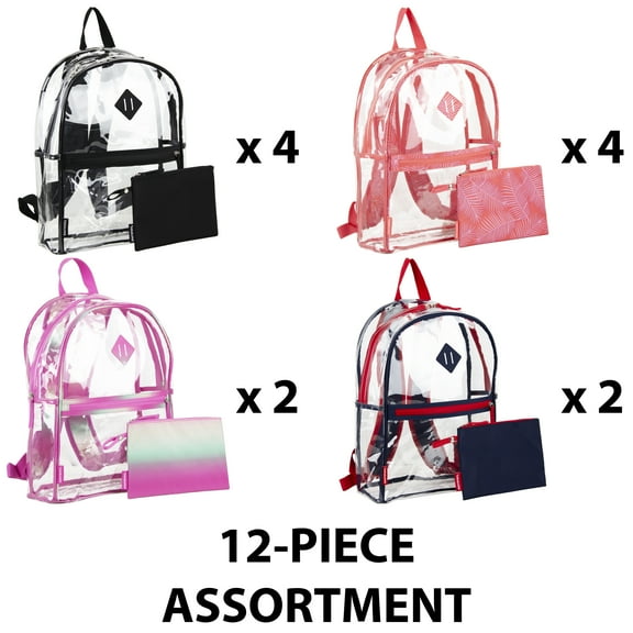 Eastsport Clear Backpack with Pencil Case, Assorted Colors (12-Pack)