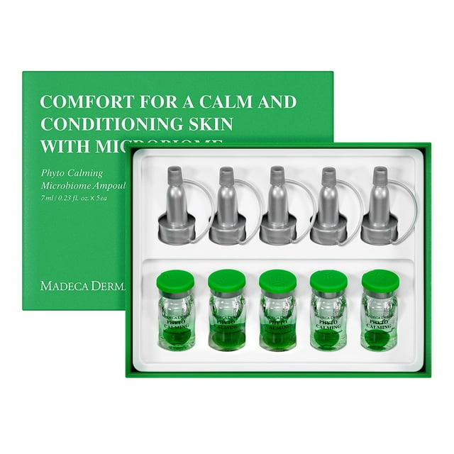 MADECA DERMA Phyto Calming Microbiome Ampoule - Calmante con botánicos calmantes ácido hialurónico y complejo anti-enrojecimiento Cuidado de la piel coreano para alivio del enrojecimiento y reparación