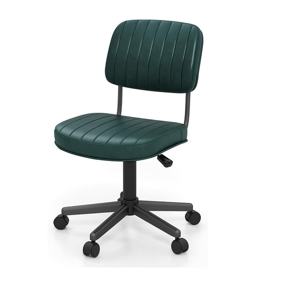 Leisure Home Office Chair, Armless Leather Swivel Task Chair, Height Adjustable Rolling Computer Desk Chair for Kids Teens Adults (Dark Green)