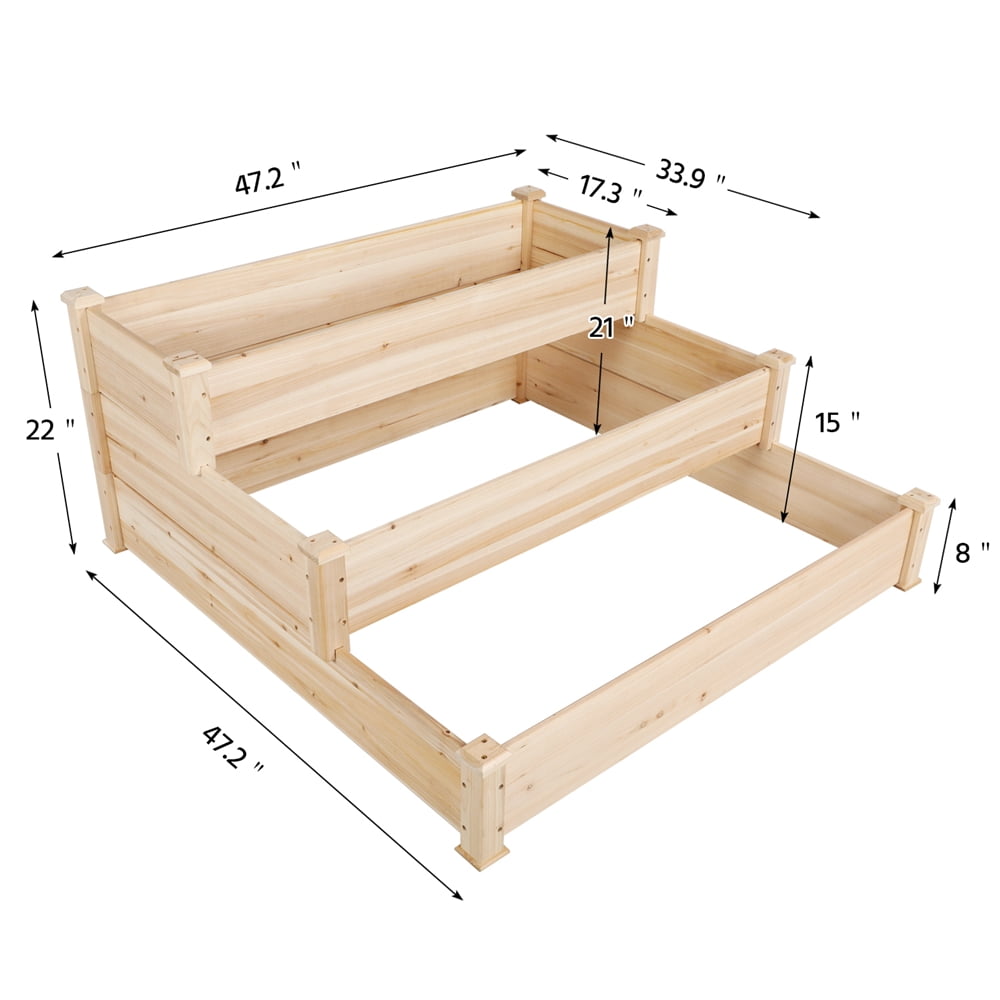 Yaheetech 3 Tier Elevated Raised Garden Bed Planter Box, Wood
