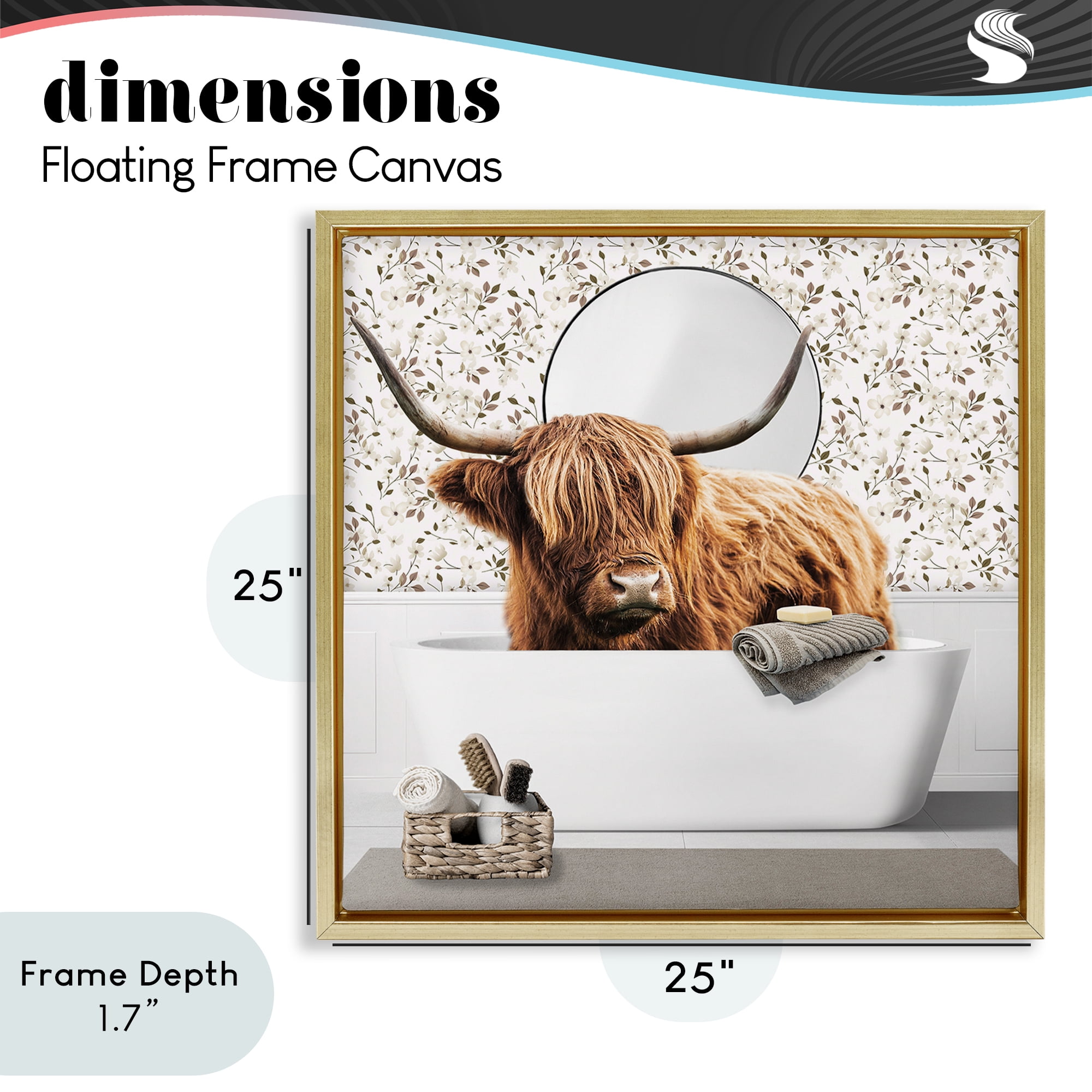 Stupell Industries Boho Cattle Bath Time Gold Framed Floater Canvas Wall Art, design by CAD Designs