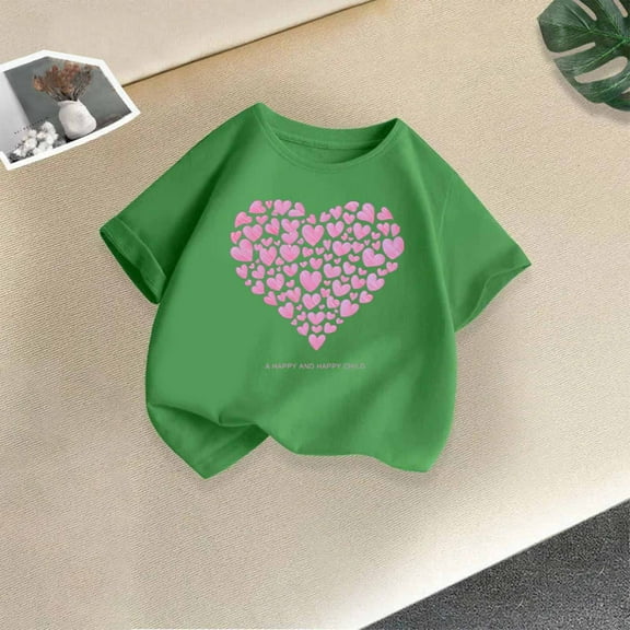 piuwrlz Short Shirts Sleeve Kids Girls T-Shirts Tops Fashionable Printed Round Neck Blouses Cotton T Shirt Top Army Green Size 2-3 Years