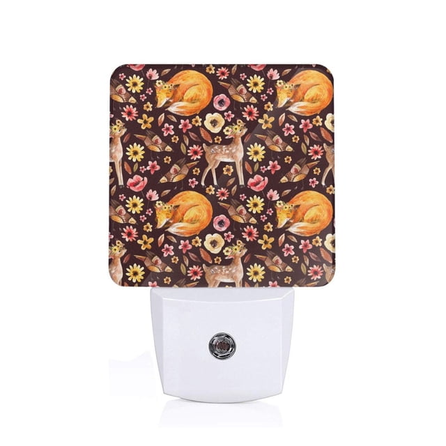 Fotbe Woodland Creatures Floral Pattern Plug-in LED Backlit Night Light with Motion Sensor & Dusk to Dawn Sensor Energy Efficient Night Light, Bedroom Night Light-UK