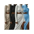 thumbnail image 5 of KelaJuan Women 2pcs Autumn Outfit Solid Color Ribbed Turtleneck Long Sleeve T-shirt and Casual High Waist Slit Long Skirt Set, 5 of 6