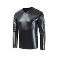 thumbnail image 1 of Camiseta de manga larga con cuello en V brillante para hombre, jersey liso a la moda informal, camisetas de talla grande, 1 of 2