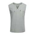 thumbnail image 3 of Men's V-neck strapped solid color cotton and linen sleeveless shirt tops Henley shirt Gray 3X, 3 of 5