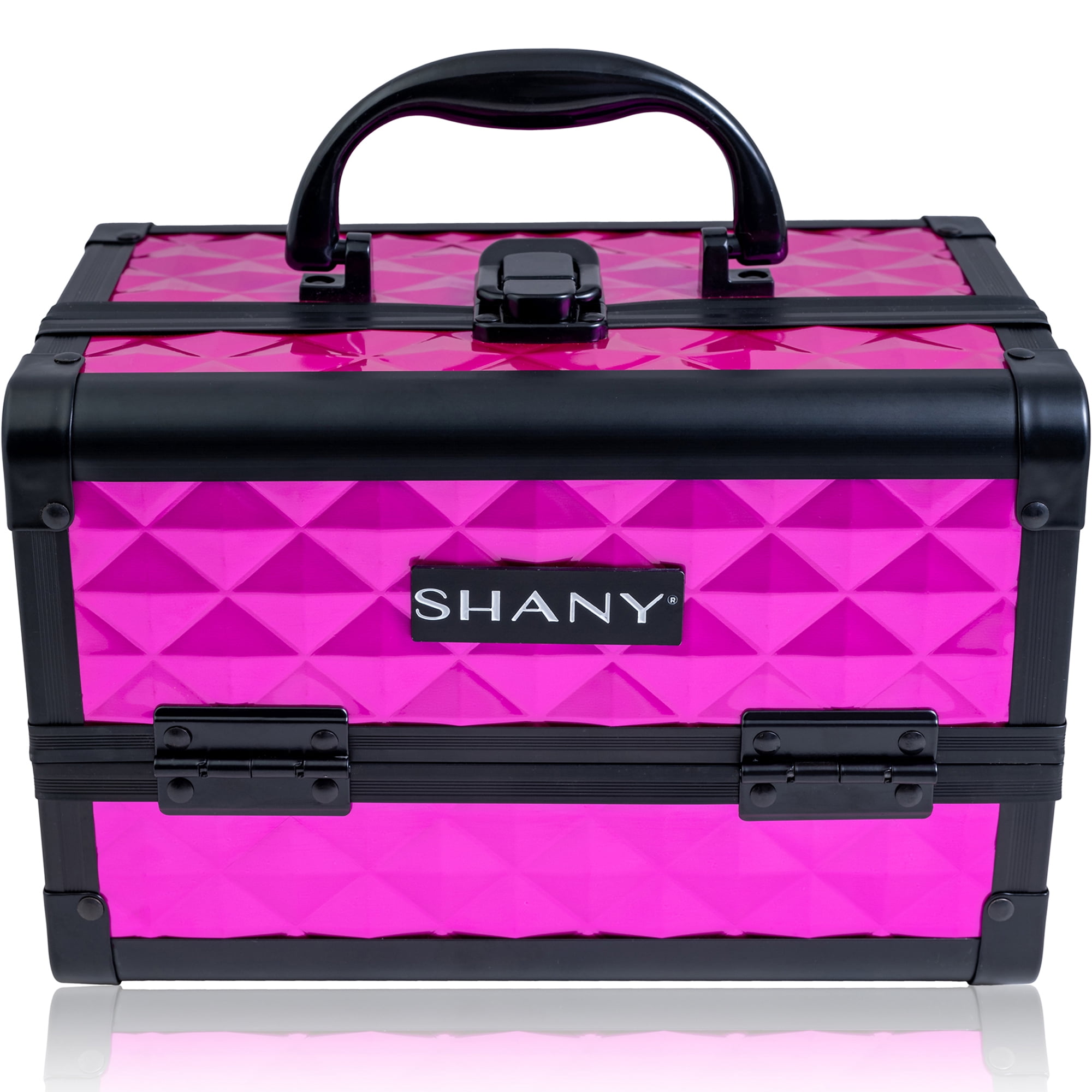 SHANY Chic Makeup Train Case Cosmetic Box Portable Makeup Case Cosmetics Beauty Organizer Jewelry storage with Locks , Multi trays Makeup Storage Box with Makeup Mirror - FOXY PINK