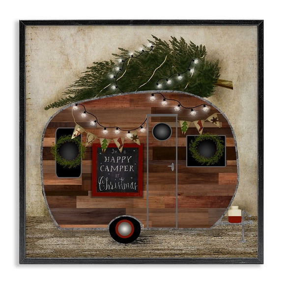 Stupell Industries Farmhouse Happy Camper At Christmas Black Framed Giclee Art, 12 x 12, by Beth Albert