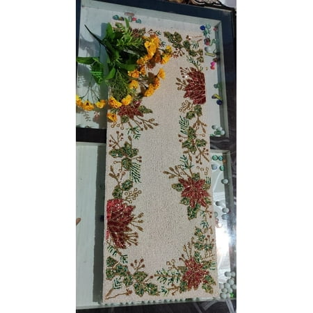 Christmas Floral Table Runner Handmade Beaded Table Runner Designer Table Topper 13X36 inch Christmas Floral Table Runner Handmade Beaded Table Runner Designer Table Topper 13X36 inch