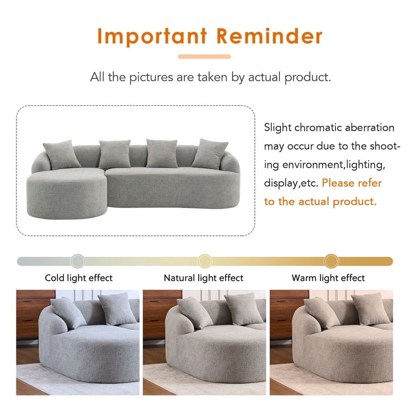 Curved Sectional Sofa with Chaise, 99'' Modern Luxury Chenille Cloud Couch for Living Room, Oversized 3-Seater Sofa Couch for Living Room, No Assembly
