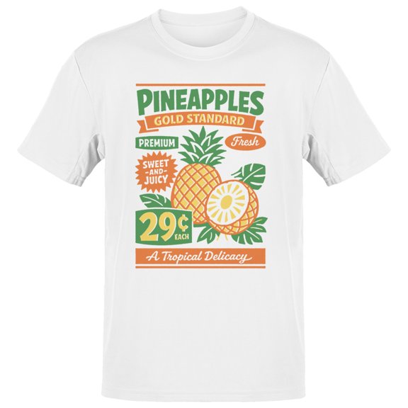 Smartprints Men's Pineapples Gold Standard T-Shirt White, Cotton, S