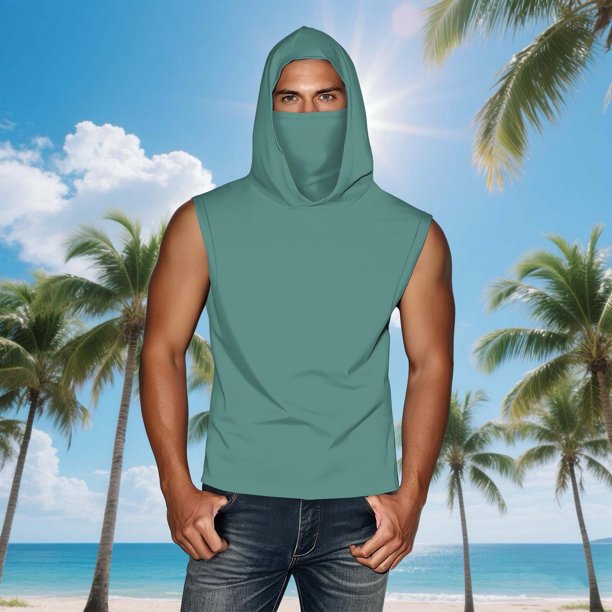 mfyjkho Tops Para Hacer Ejercicio Para Mujer, Camiseta Unisex De Verano Informal De Color Liso Sin Mangas Con Capucha Y Protector Solar De Seda Helada Con Mascarilla Tops Para Salir Para Mujer Xl
