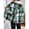 thumbnail image 5 of Womens Plaid Shacket Jacket Long Sleeve Fleece Hooded Jackets Fall Winter Warm Coat Green XXL, 5 of 7
