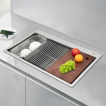 33"x22" Single Bowl Undermount Workstation Kitchen Stainless Steel Sink