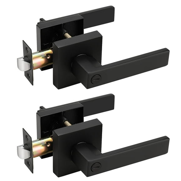 2 Pack Probrico Poignée de Porte Carrée Intimité Finition Noir Mat pour Porte Intérieure Chambre et Salle de Bain, Serrure de Porte Sans Clé, Réversible Robuste