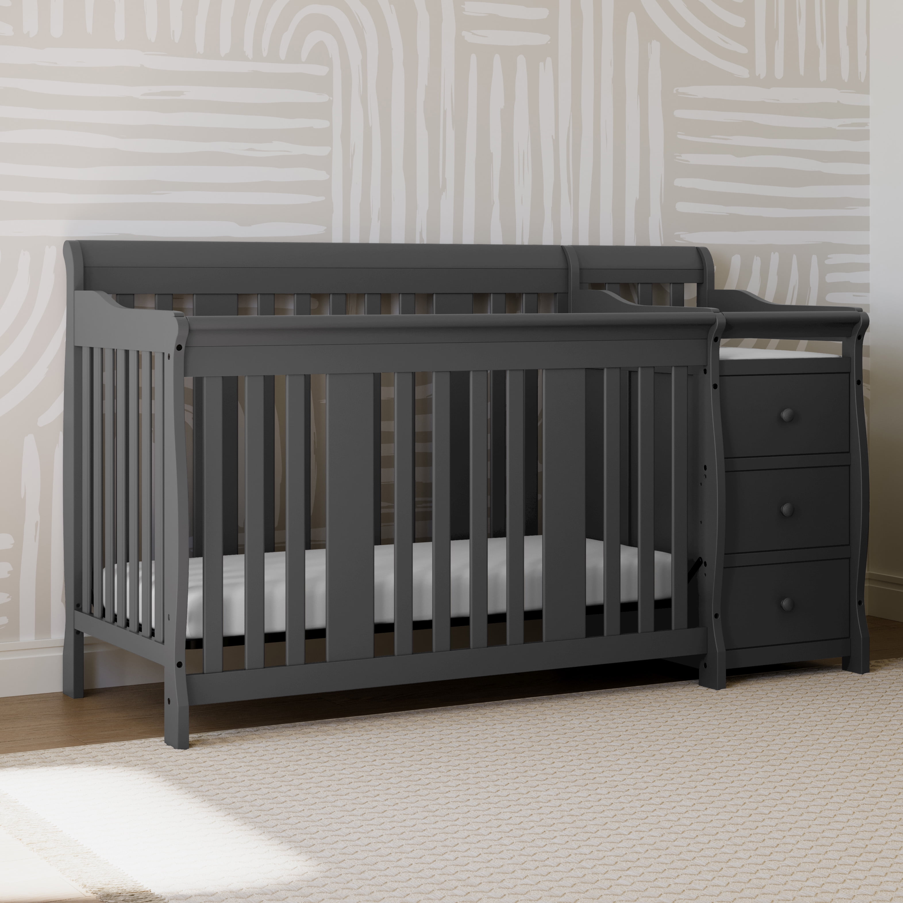Storkcraft Portofino 5-in-1 Convertible Baby Crib and Changer, Gray