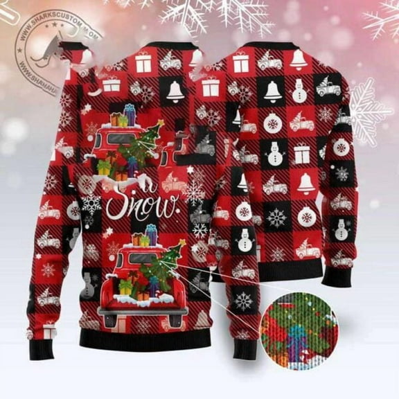 Red Truck Let It Snow 3D Christmas Sweater, Christmas Sweater, 3D Sweater, Funny Xmas Sweaters