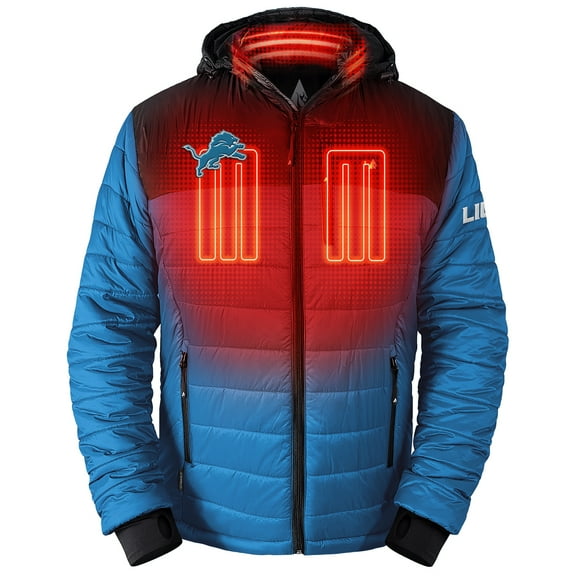 Men's ActionHeat Black/Blue Detroit Lions 5V Battery Heated Colorblock Full-Zip Puffer Jacket