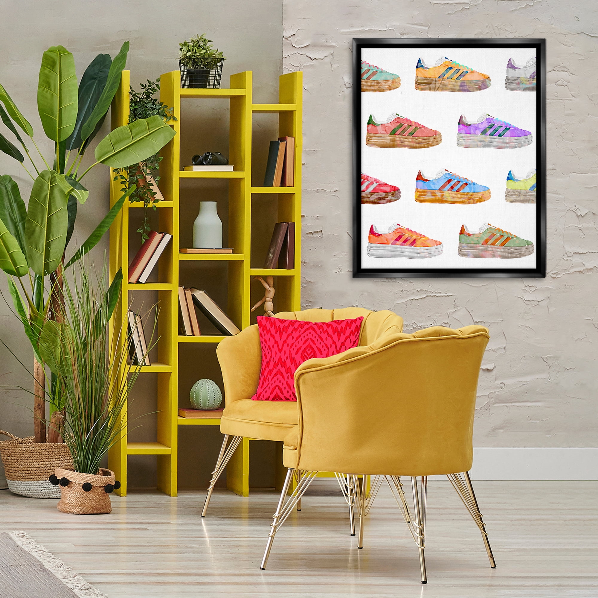 Stupell Industries Various Striped Sneakers Beauty & Fashion Painting Black Floater Framed Art Print Wall Art, 25 x 31