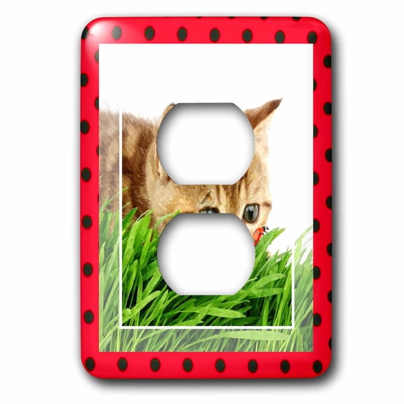 3dRose, Cat Hunting Ladybug, 2 plug outlet cover