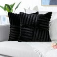 thumbnail image 4 of Couch Decorative Throw Pillow Covers 20x20 Set of 2 Faux Fur Plush Soft Fluffy Velvet Cushion Case Cozy Fuzzy Striped Pillowcase Home Decor for Sofa Living Room Bedroom,Black, 4 of 4