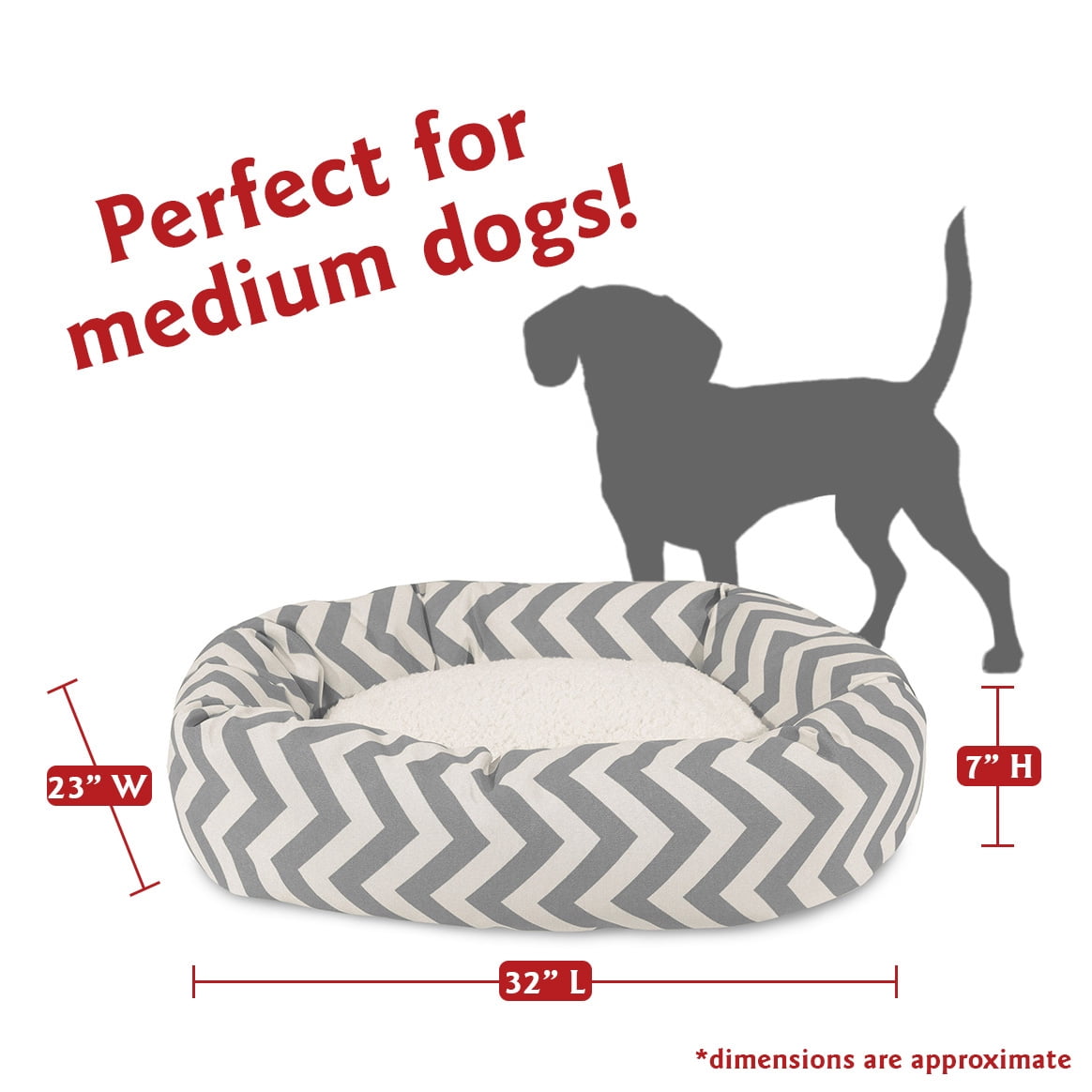 Majestic Pet Sherpa Chevron Bagel Pet Bed for Dogs, Calming Dog Bed Washable, Medium, Grey