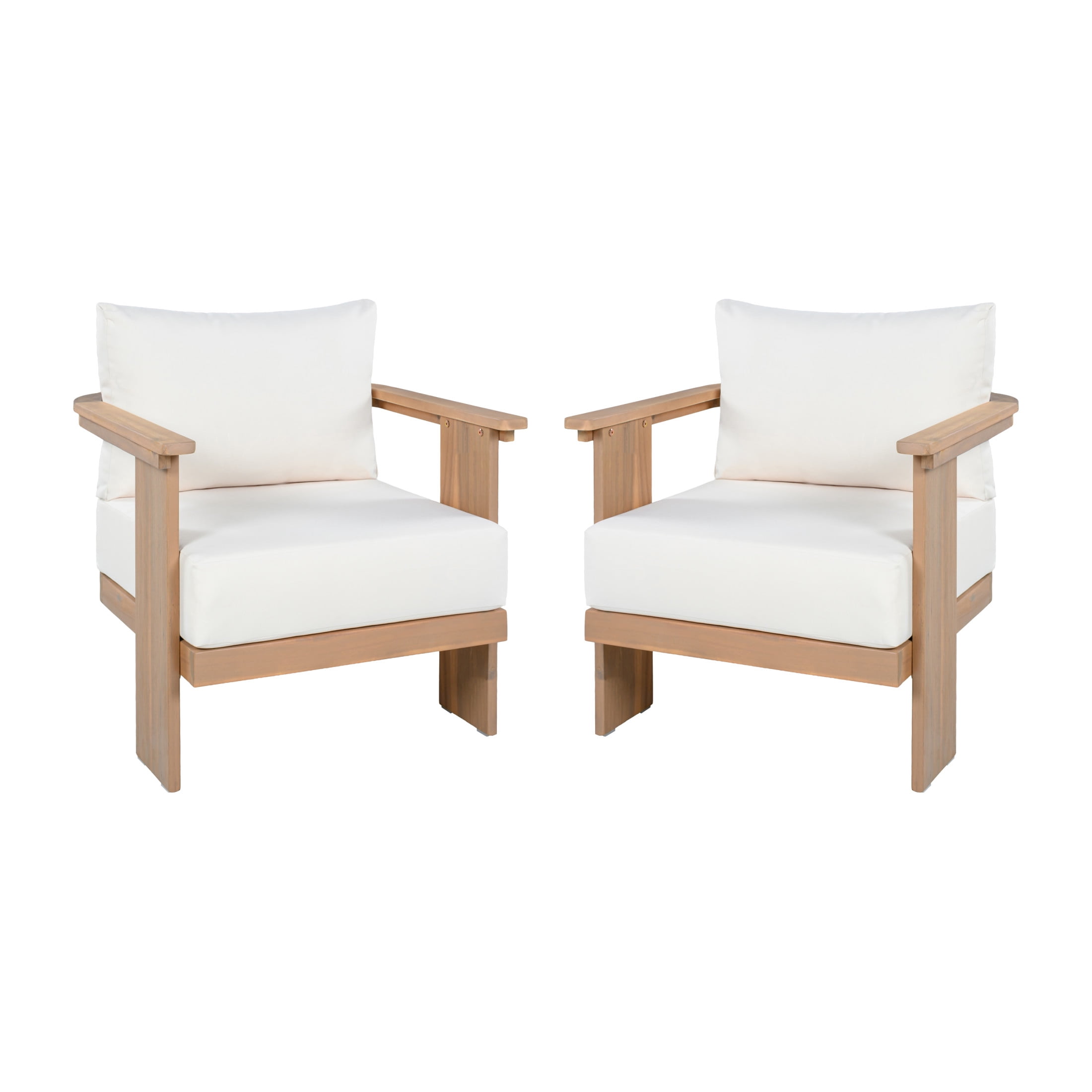 Christopher Knight Home 32.08"H Patio Lounge Chairs with Water-Repellent Cushions, Set of 2, Light Teak+Beige