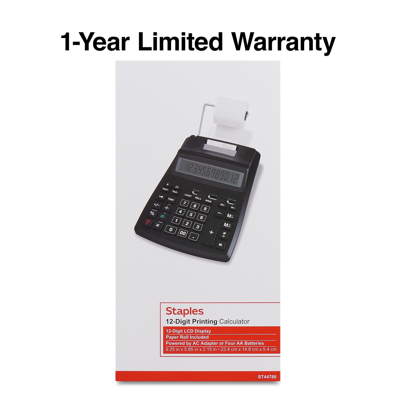 Staples TRU RED TR44780 12-Digit Desktop Printing Calculator Black
