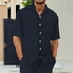 thumbnail image 1 of pstuiky camisetas para hombre, Conjunto informal de verano para hombre, de color liso, de manga corta, con solapa y cordón elástico en la cintura. camisetas de hombre s, 1 of 3