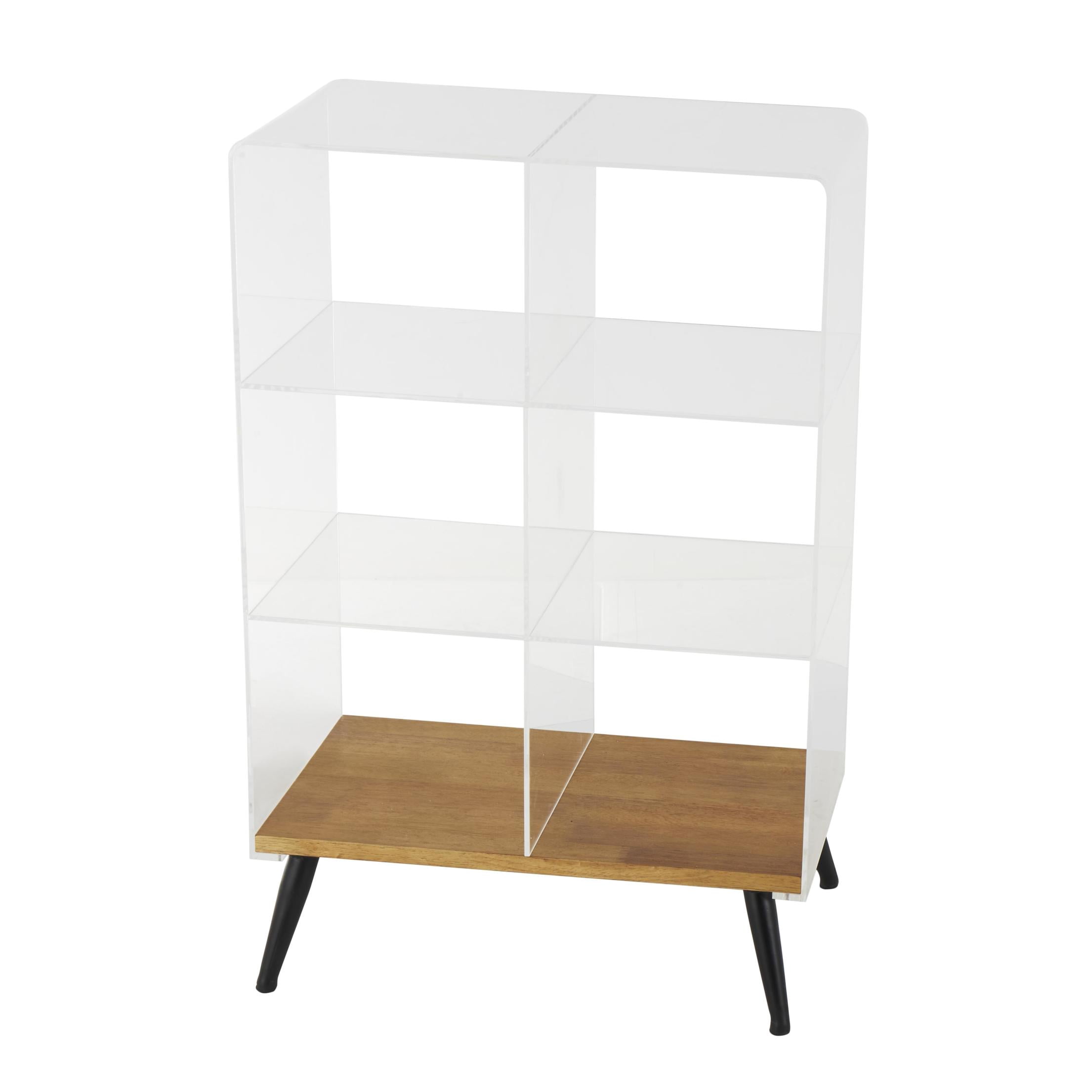 DecMode 23" x 36" Clear Acrylic Plastic 6-Tier Shelving Unit with Wood Base and Black Metal Legs, 1-Piece