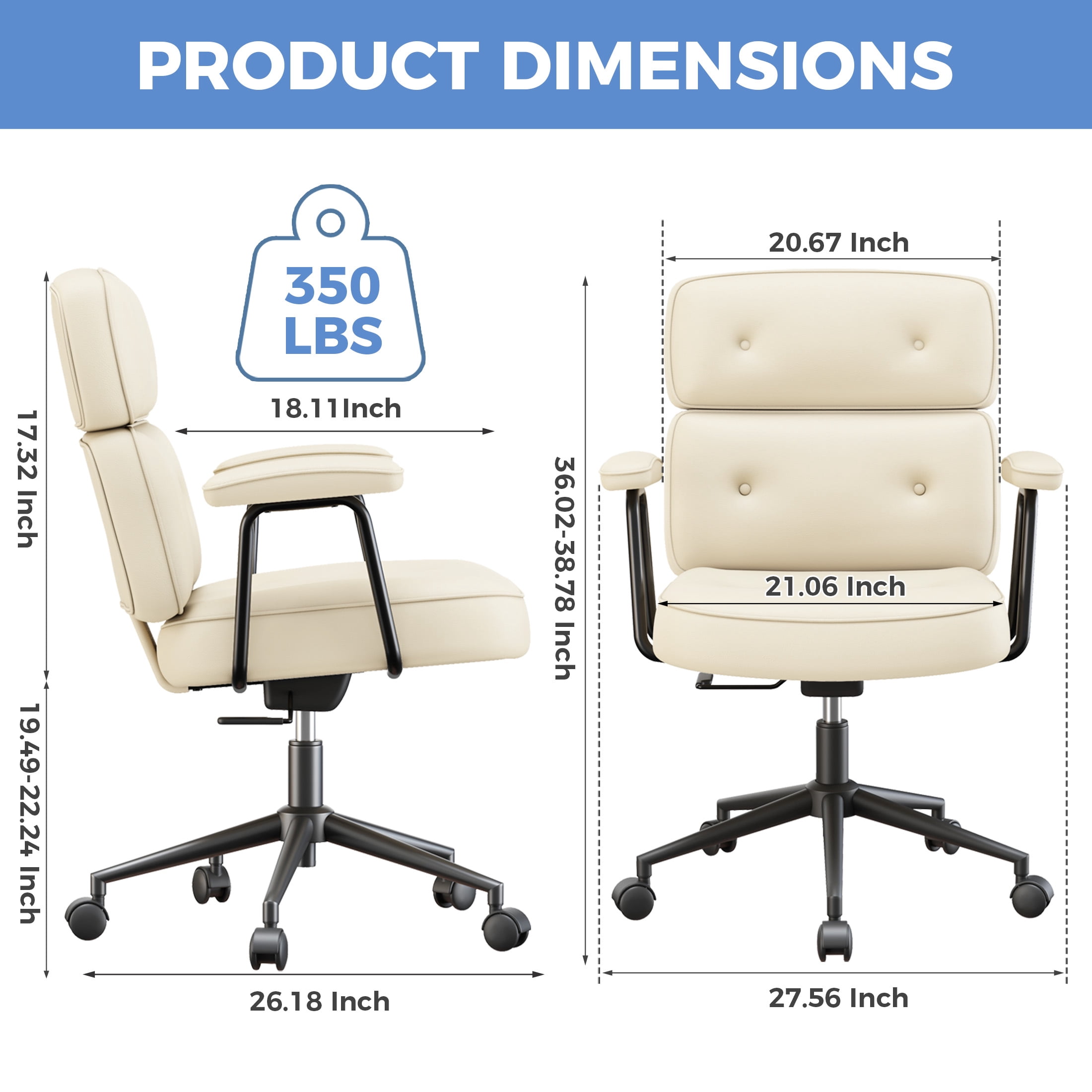 CONCETTA Ergonomic Office Chair, Soft PU Leather Adjustable Task Chair with Lumbar Support and 360° Swivel, Beige