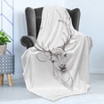 thumbnail image 4 of Antlers Soft Flannel Fleece Blanket, Sketch of Deer Head Illustration Style Black and White Monochromic Wild Animal Art, Cozy Plush for Indoor and Outdoor Use, 70" x 90", Warm Taupe, by Ambesonne, 4 of 5