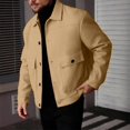 thumbnail image 6 of LODIENY Men Tweed Jacket Fleece Shacket Button Down Collared Jackets Warm Winter Coat Long Sleeve Fall Outerwear with Flap Pockets for Casual Daily Khaki XL, 6 of 6
