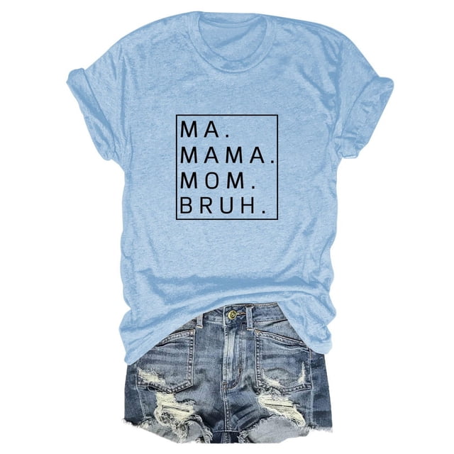 Camiseta holgada de manga corta con estampado de letras MA Mama Mom Bruh: estampado de letras moderno, cómoda y casual.
