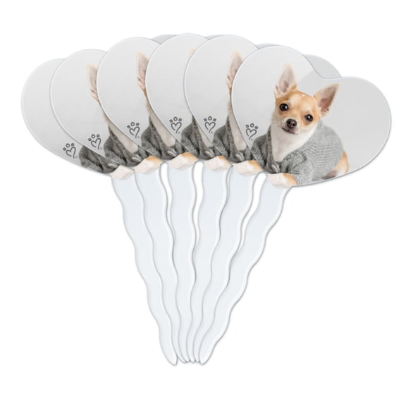 Chihuahua Little Dog in a Sweater Heart Love Cupcake Picks Toppers Decoration Set of 6