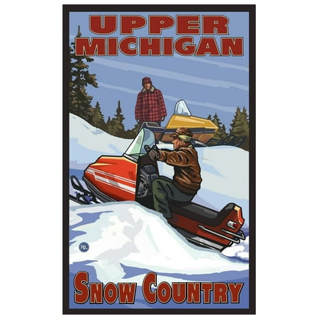 Upper Michigan Snow Country Snowmobilers Hills Giclee Art Print Poster by Paul A. Lanquist (12