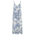 thumbnail image 6 of Blue Toile De Jouy Sleeveless Suspender Dress Summer Fashion Casual Long Dress, 6 of 9