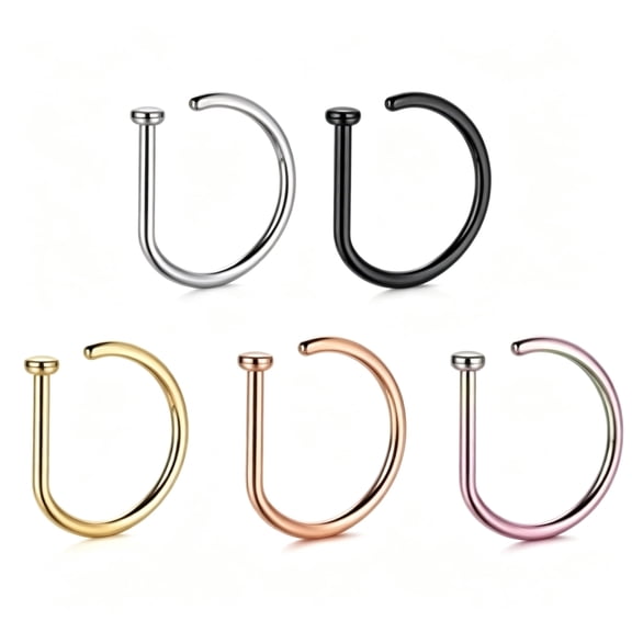 Fake Nose Ring D Shape Non Pierced Clip on Nose Lip Stud for Men Women Halloween Jewelry