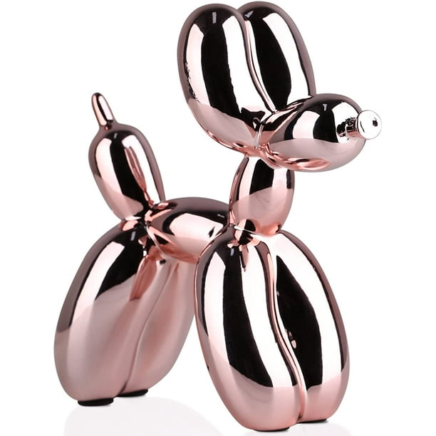 Estatua de perro con globo de galvanoplastia brillante, figuras coleccionables, escultura artística, animales, estatuilla de resina, manualidades, sala de estar, decoración de oficina, adornos modernos (rosa, 10cm) JM