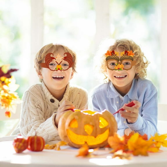 12PC Thanksgiving Turkey Pumpkin Paper Eyeglasses, Funny Cute Fall Paper Eyeglasses Custome, Children Adult Photo Props Decoration Supplies