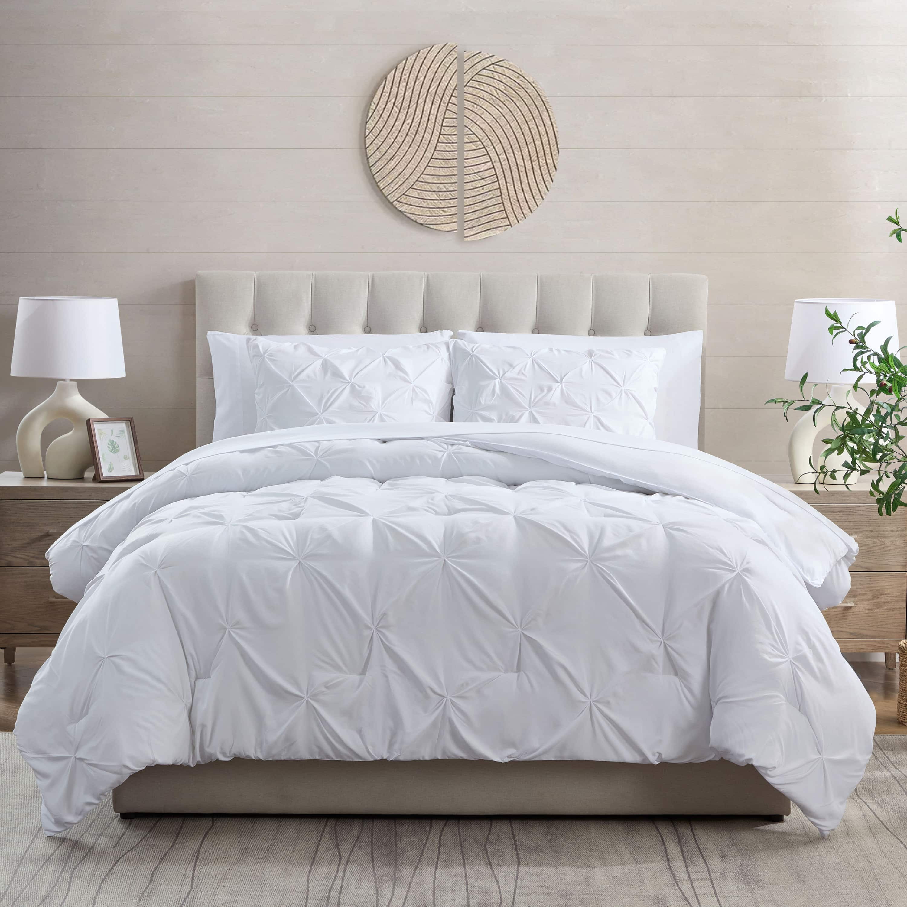 LammaLoe Twin Comforter Sets, 5 Piece Bed In A Bag Pintuck Bedding Sets, Stone Blue